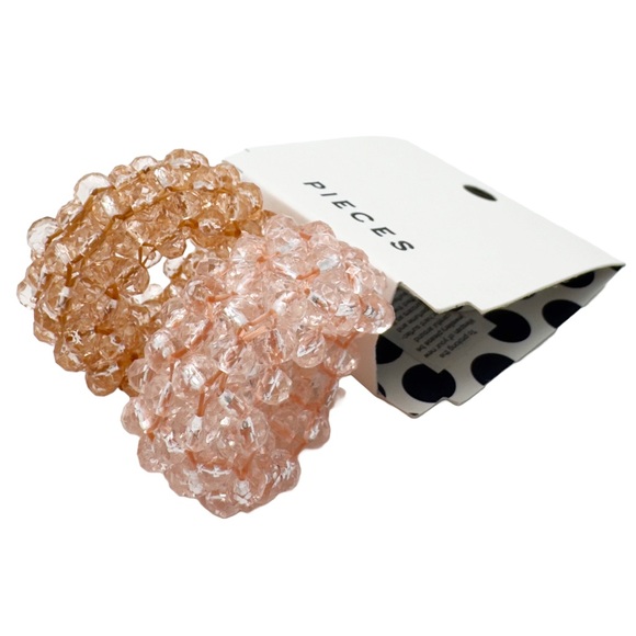 ASOS 🆕 Pieces Beaded Hair Elastic 2-Pack • Ash Rose/ Brown • NWT - Picture 1 of 16